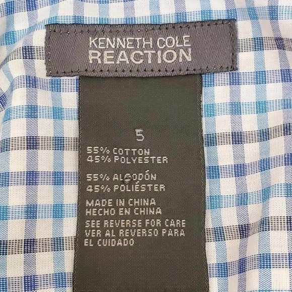 Kenneth Cole Reaction Boy's Blue Plaid Button Up Long Sleeve Shirt Size 5 - Picture 4 of 5